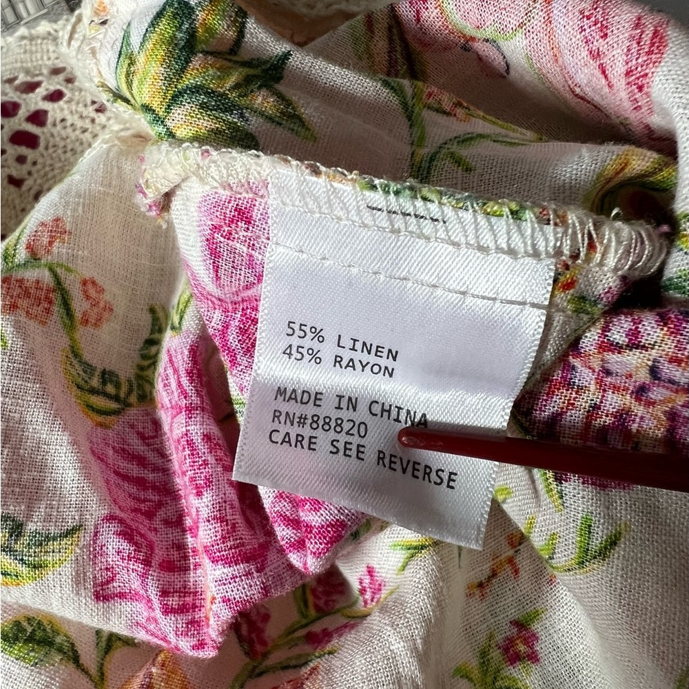 Rachel Zoe Linen Blend Crochet Insert Boho Tropical Square Neck Top Size M - Picture 8 of 8